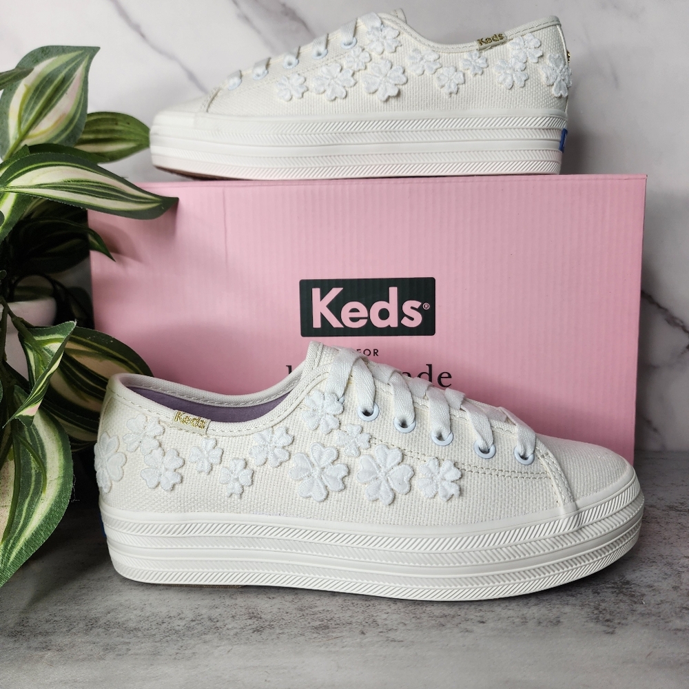 Keds X Kate Spade new york Triple Kick Woven Flowers Sneakers Sz 5.5 - Picture 2 of 16